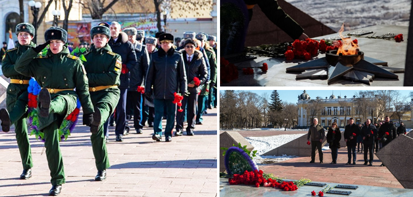 Церемония отдания воинских почестей у памятника воинам-амурцам