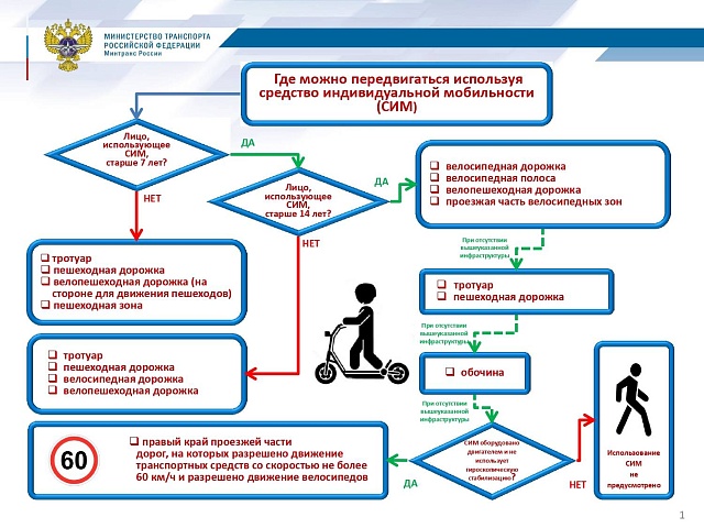 О правилах передвижения на самокатах, велосипедах и других средствах рассказал Минтранс в удобной схеме